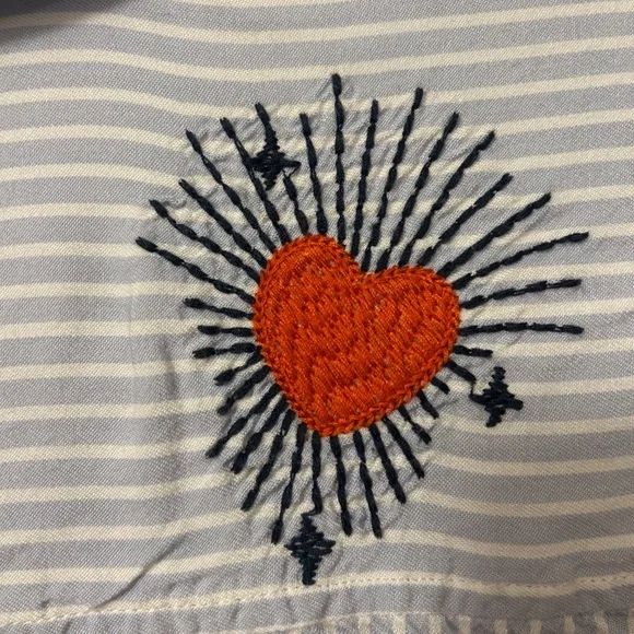 Torrid Lizzie Rayon Twill Embroidered Striped Button Up Long Sleeve Shirt M/L - Picture 7 of 11